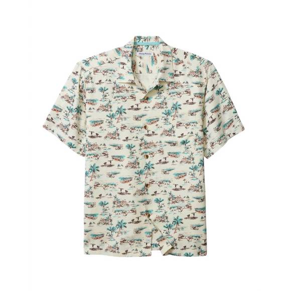 NEW TOMMY BAHAMA men's casablanco silk camp shirt in coconut cream - Picture 1 of 3